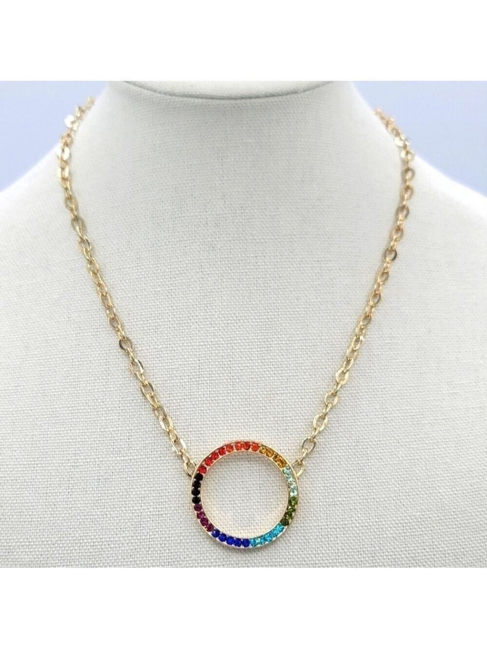 Rainbow Multicolor Pendant Goldtone Necklace #2120